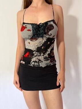 Y2K Dark Feminine Paisley Milkmaid Stretchy Cami